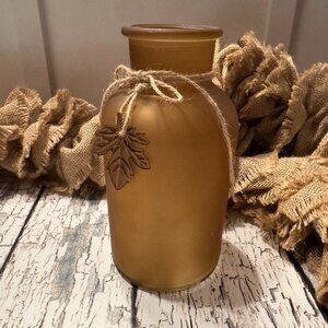 Set of 2 Yellow Brown Glass Jars Fall Decoration Leaf Accent